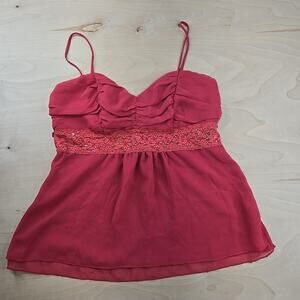 Soulmates Babydoll Lace Chiffon Flowy Top Red Women's Medium Y2K Empire Waist